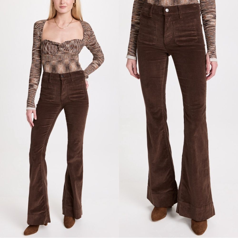 Veronica Beard Sheridan Exaggerated Flare Pant in Brown “Chickory” Corduroy